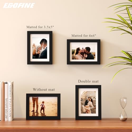Egofine 5x7 Picture Frames Set of 4, Made of Solid Wood Covered by Plexiglass 3.5x5 and 4x6 with Mat or 5x7 without Mat, f...