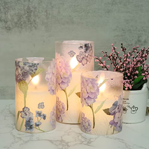 DRomance Hydrangea Glass Flameless Candles with Remote Timer Battery Operated LED Flickering Pillar Candles Real Wax Sprin...