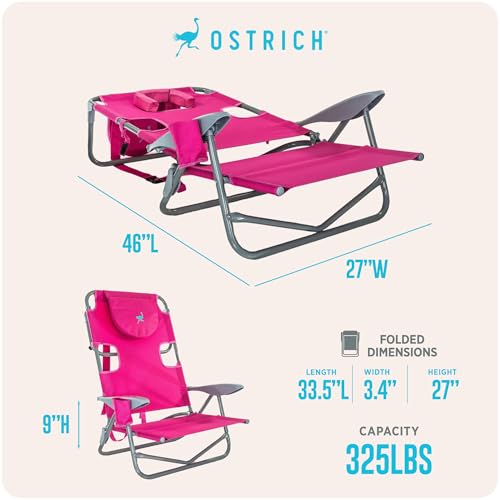 Ostrich the Heavy-Duty Backpacker, Portable Beach Chair with Face Hole, Adjustable Lounge Chair with Face Opening, Cup Hol...
