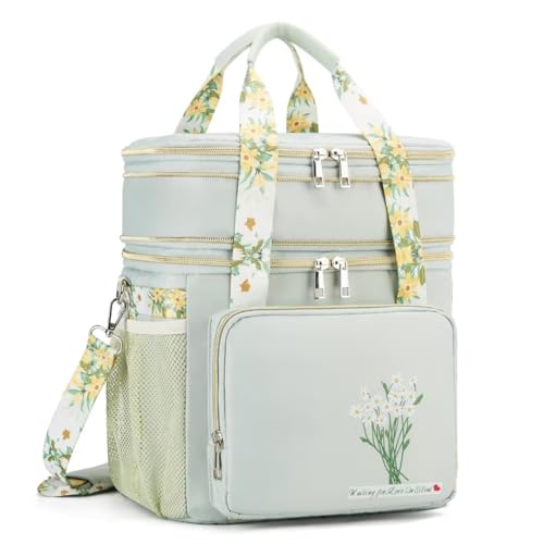 HSHRICH Insulated Lunch Bag for Women/Men, Dual Compartment Waterproof Reusable Large Lunch Box for Adlut Wide-Open Tote C...