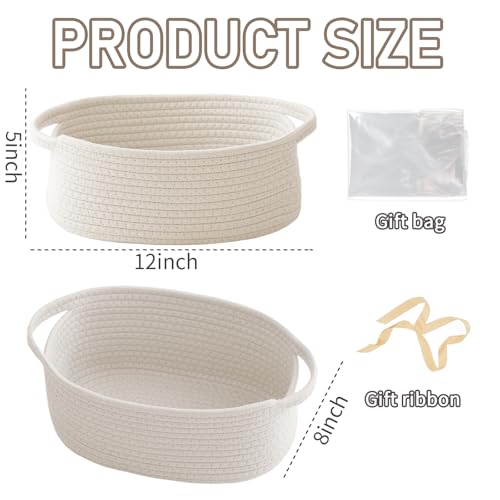 JMvicyroam Woven Basket,Small Rope Storage Bin with Handles & Ribbon Bag, Organizer for Shelves Closets,Gift Basket Empty ...