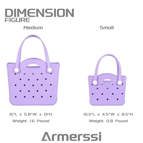 Armerssi Small Rubber Tote Beach Bag – Tip-proof Waterproof Washable Travel Tote for Pool Sports, Kids Girls Women Moms