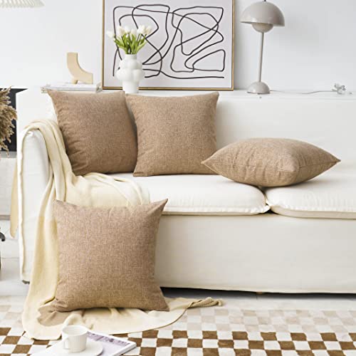 Home Brilliant Burlap Pillow Covers Set of 4 Lined Linen Square Throw Pillow Case Cushion Covers for Sofa Couch Bench Livi...