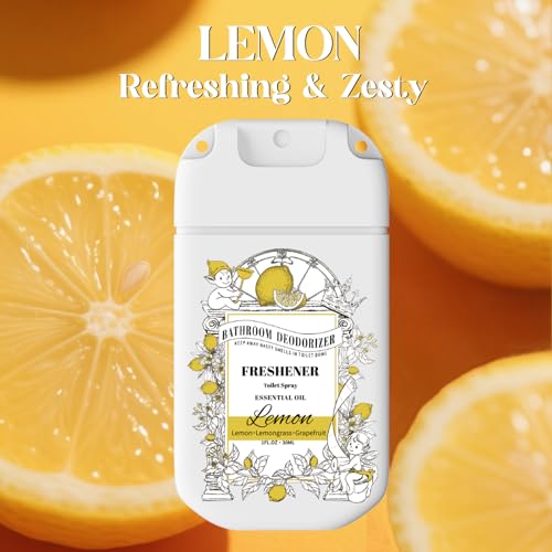 Pocket Size Toilet Spray for Poop, 2 Pack Lemon Scent, Bathroom Odor Eliminator with Removable Hook,Travel Essentials Variety