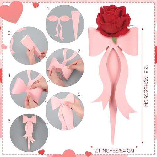 Lerheedi 24 Pcs Flower Bouquet Holder Mother's Day Single Rose Bow Theme Bags DIY Flower Wrapping Paper for Wedding Valent...
