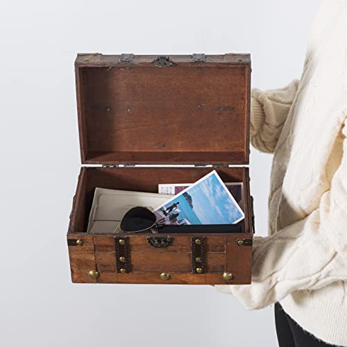 SLPR Alexander Small Wooden Treasure Chest - 11" x 7" x 5.5", Wood Storage Box with Hinged Lid, Decorative Trunk for Keeps...