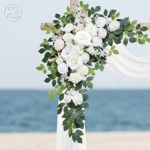 Odouzy Wedding Arch Flowers Kit,Artificial Flower Arch Decor (Set of 3),2pcs Artificial Flower Arrangement with 1pc Sheer ...