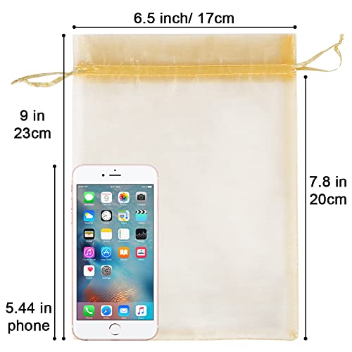 HRX Package 100pcs Gold Organza Bags 6x9 inch, Mesh Gift Pouches Drawstring Empty Sachet for Christmas Candy Present Party...