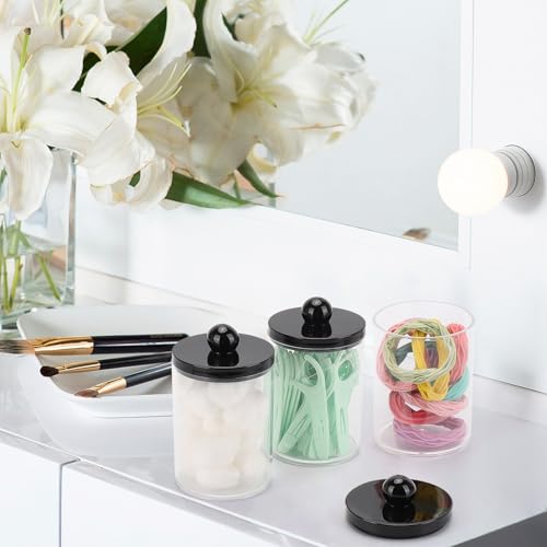 Tbestmax 10oz Qtips Holder - Bathroom Organizers and Storage Containers Plastic Apothecary Jar with Black Lids for Cotton ...