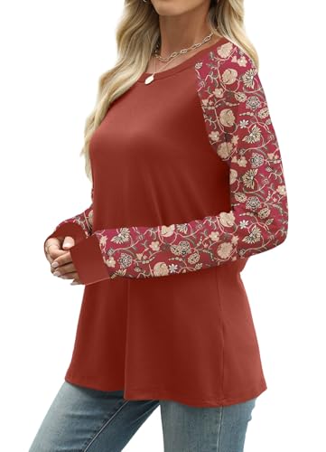 WIHOLL Long Sleeve Shirts for Women Color Block Raglan Tops Casual Crewneck Basic Tees Fall Clothes 2026 Fashion