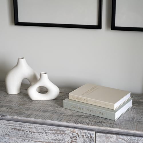 ZICOTO Set of 2 Beautiful Decorative Linen Books - Aesthetic Faux/Fake Books for Modern Home Decoration on Coffee Table, B...