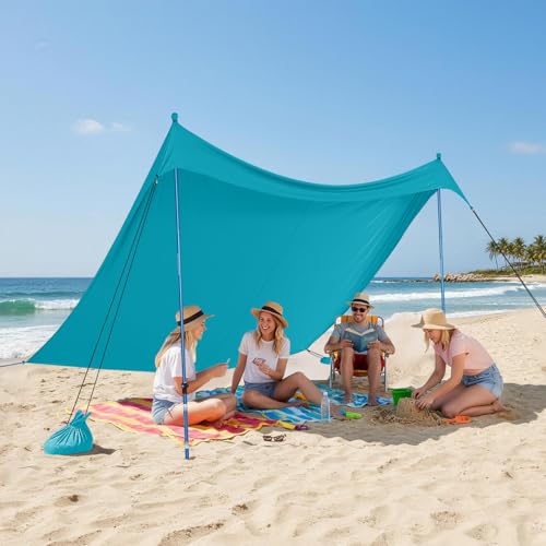 CROWN SHADES 7x7 Beach Tent Sun Shelter, Easy Pop Up Beach Canopy Shade, Portable Outdoor Carpas UPF50+, Includes 2 Poles ...