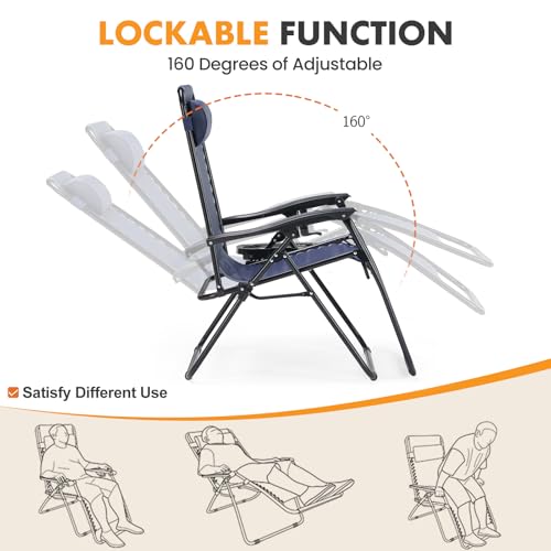 NEWBULIG Zero Gravity Chair Set of 2, Lounge Chair Folding Portable Adjustable Camping Reclining Chairs with Adjustable Po...