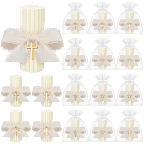 Conelist 12 Set Baptism Candle Cirios Pascual Catolico Catholic First Communion Candles with Bows and Crosses Church Praye...