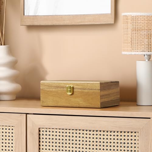 BWODYAY Acacia Wood Decorative Box with Lid, Small Jewelry Box, Memories Box, Keepsake Boxes with Lids, Wooden Gift Box