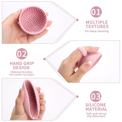 Silicone Makeup Brush Cleaner Bowl – Portable Cosmetic Brush Scrubber Mat & Washing Tool – Textured Cleaning Cup for Face...