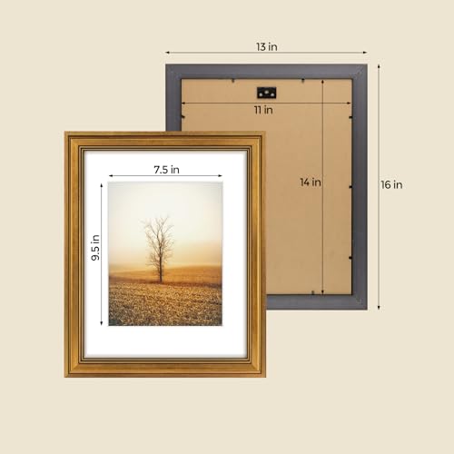 Golden State Art, 11x14 Photo Frame with White Mat for 8x10 Pictures & Real Glass, 1.25-Inch Wide, Dark Gold