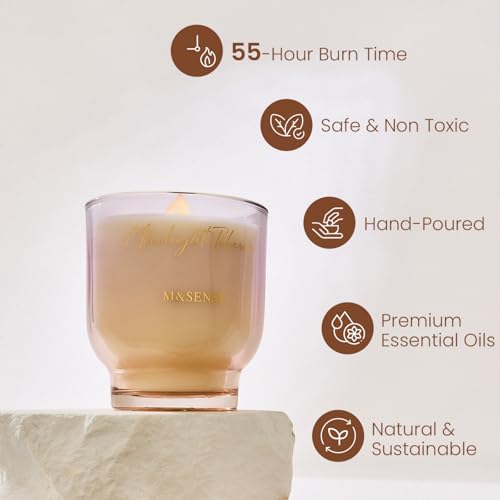 M&SENSE 9.88oz Natural Soy Wax Jar Candle with Wooden Wick | Moonlight Tuberose Scent | 55-Hour Burn & Long-Lasting Burn |...