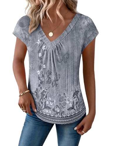 Zeagoo Womens Tops Short Sleeve V Neck Shirts Summer Dressy Casual Business Clothes Work Blouses Fashion Clothing Outfits