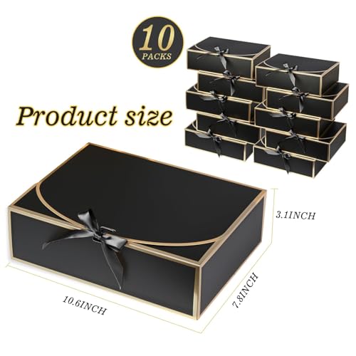 WLUSEAXI 10Pack Black Gift Boxes, 10.6x7.8x3.1Inch Bridesmaid Proposal Box with Ribbons, Gift Boxes with Lids for Present...