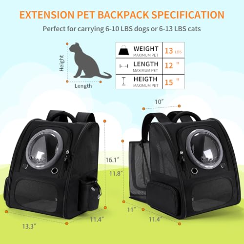 Dogs Backpack Carrier, Expandable Cat Carrier Backpack,Breathable Bubble Pet Backpack for Cat,Kitten and Small Puppy, Larg...