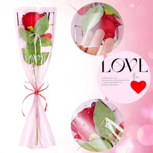 Haakong Single Rose Sleeve for Bouquets Flower Wrapping Bags for Wedding Mother's Day Valentine’s Day Graduation Party (40)
