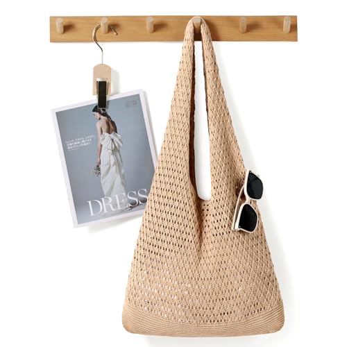 WantGor Crochet Bags, Beach Mesh Tote Bag Womens Shoulder Shopping Handbag Casual Travel Totes Bag Foldable Hobo Bags