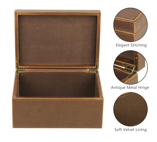 HofferRuffer Faux Leather Decorative Box, Large Wooden Structure Keepsake Box Accessory Organizer Jewelry Organizer with H...