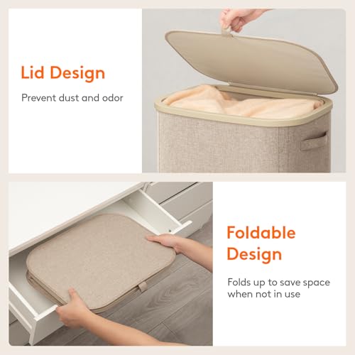Lifewit 105L Large Laundry Basket with Lid, Laundry Hamper with Plastic Handles and Removable Bag, Foldable Tall Dirty Clo...