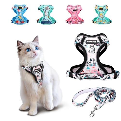 Halypet Cat Harness and Leash Set[MAX Safety 4th-Gen] Cute Escape Proof Vest Harness for Girl&Boy Cat Walking, Comfortable...