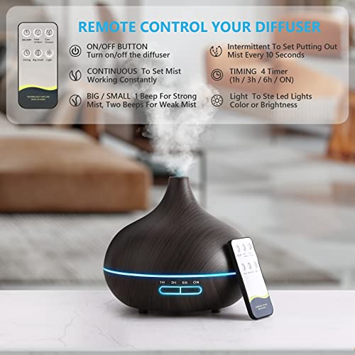 Diffusers for Essential Oils Large Room, 550ml Essential Oil Diffusers with Remote Control, Ultrasonic Oil Diffuser with T...