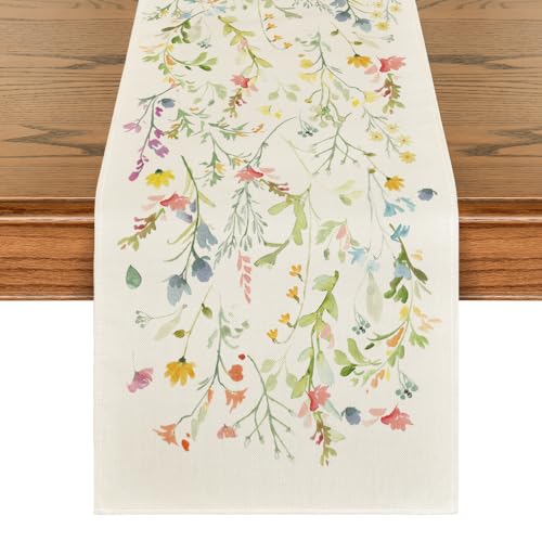 Artoid Mode Wildflowers Bloom Flowers Spring Table Runner, Seasonal Summer Floral Kitchen Dining Table Decoration for Home...