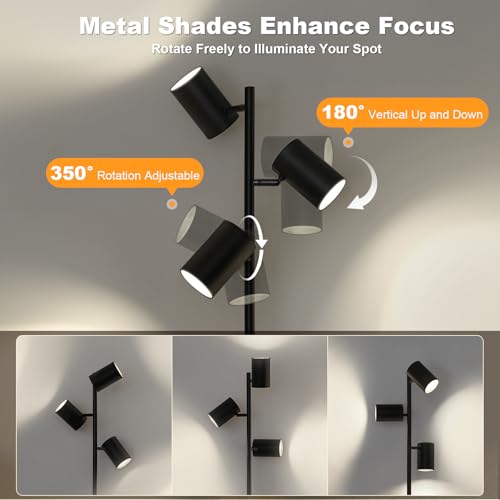4000LM LED Tree Floor Lamp, 36W Super Bright Reading Lamp with Remote, Dimmable Tall Standing Light with 3 Rotatable Heads...
