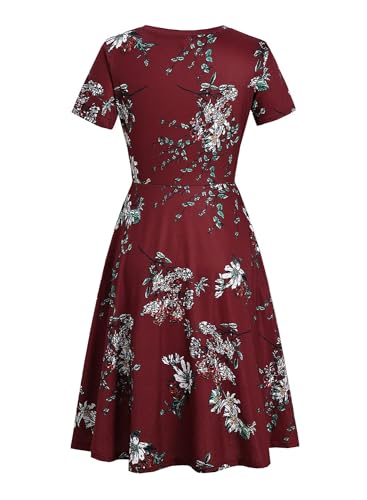Women's 2026 Fit and Flare Dress Summer Casual Elegant Vintage Floral Printed Work Party A-line Dress with Pockets 162