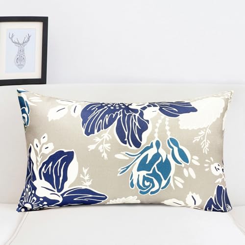 RYSMIYOU Decorative Throw Pillow Covers Set of 4 Blue Pillow Covers 12x20 inch Throw Pillow Cases Linen Square Pillow Cas...
