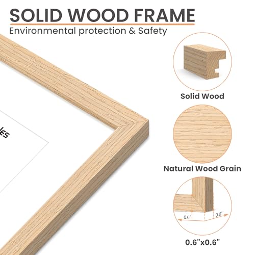 upsimples 11x14 Picture Frame, Natural Solid Wooden Picture Frames, Display 8x10 with Mat or 11 x 14 Without, Vertical or ...
