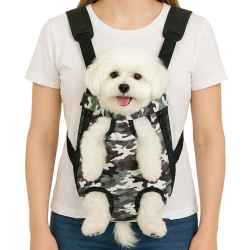 Dog Backpack Carrier, Front Pocket for Essentials, Pet Sling Front Backpacks for Small Medium Dogs 7-11 Lbs, Legs Out, Adj...