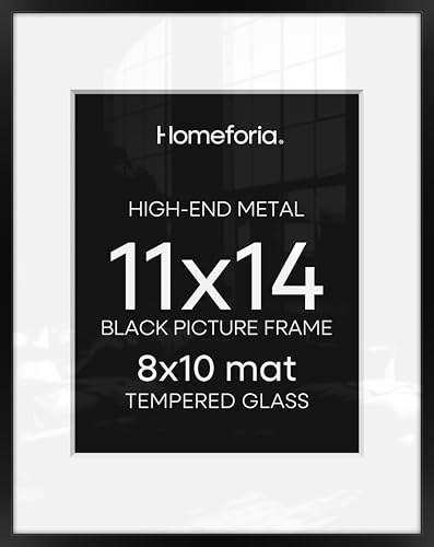 Homeforia Black 11x14 Picture Frame, High End Metal 11x14 Poster Frames with Mat 8x10, 11 x 14 Black Frame Matted to 8 x 1...