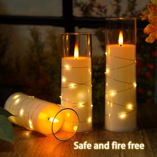 Nimiko Flickering Flameless LED Candles, 9 Pcs with Embedded Star String, Acrylic LED Pillar Candles with Remote, Suitable...