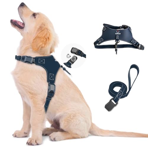 Tokcam Magnetic Puppy Harness and Leash with Quick Release Buckle, Easy On & Off Faux Leather Dog Harness and Leash for Sm...