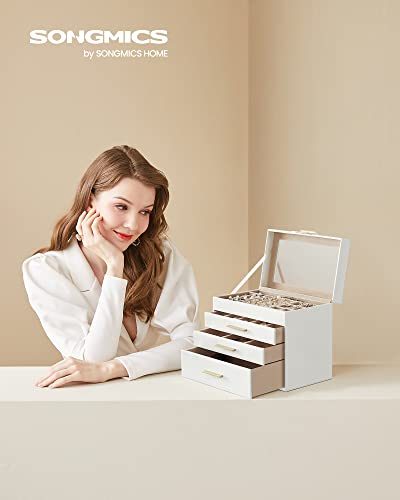 SONGMICS GISELLA Collection - Jewelry Box Organizer, 4-Layer Jewelry Storage with 3 Drawers, Shiny Metal Hardware, Glass L...