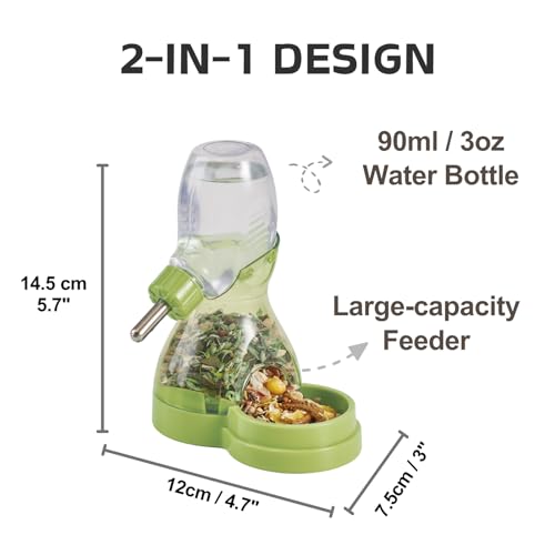 2 in 1 Hamster Water Bottle No Drip with Large Capacity Automatic Food Dispenser Small Animal Feeder for Syrian Dwarf Hams...