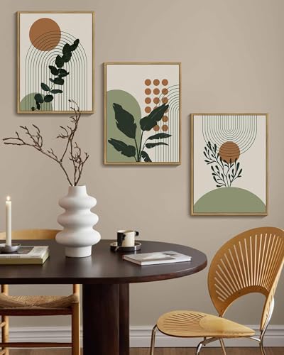PHOPAGO Boho Plant Wall Art Green Botanical Bohemain Framed Wall Printing 11x14in Abstract Canvas Prints with Leaf & Sun L...