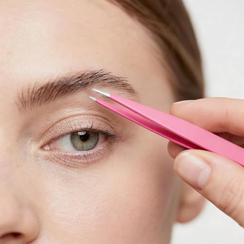 Tweezers for women facial hair, Stainless Steel Pink Tweezers Set for Eyebrows, Facial Hair, Splinter & Ingrown Hair Remov...