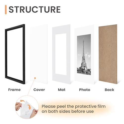 upsimples 8x10 Picture Frame Set of 5, Display Pictures 5x7 with Mat or 8 x 10 Without, Wall Gallery Photo Frames, Black