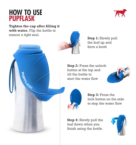 PupFlask Large Dog Water Bottle | 27 or 40 OZ Stainless Steel | Convenient Dog Drink Dispenser | Puppy Travel Water Bowl |...