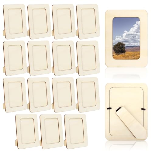 VOKOY 15 Pack Wooden Picture Frames for Crafts,DIY Wood Craft Picture Frames for 4" x 6" Photos,Unfinished Standing Photo ...