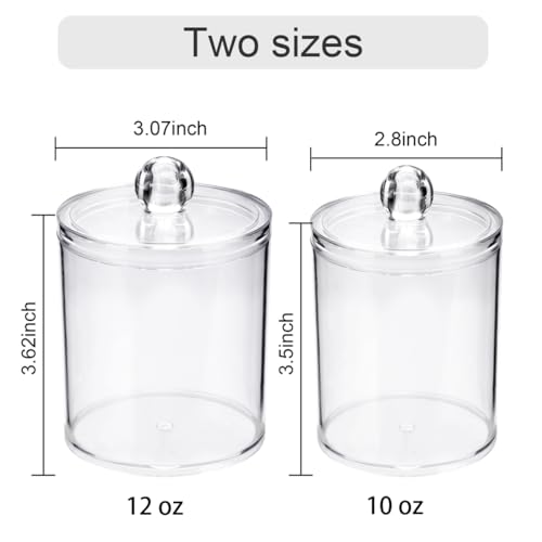 WEISHI 4 Pack Qtip Holder Dispenser - Cotton Ball, Swab, Round Pads, Floss , Small Clear Plastic Apothecary Jar Containers...