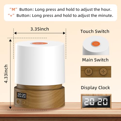 QDPKPI Nursery Night Light with Clock for Kids, Touch Lamp Bedside Desk Lamp, Portable Breastfeeding Night Lamp for Baby, ...