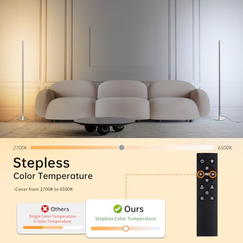 Marlrin Minimalist Corner Floor Lamp 2700K-6500K Dimmable with Remote Control 57.8" Height Metal Slim Ambient Standing LED...
